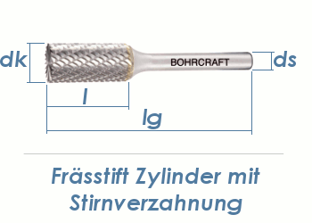 6mm HM-Frässtift Zylinderform mit Stirnverzahnung (1 Stk.)