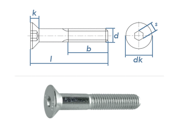 M6 x 60mm Senkschrauben DIN7991 Stahl verzinkt FKL 8.8 (10 Stk.)