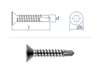 3,9 x 25mm  Bohrschrauben Senkkopf TX DIN7504 Edelstahl A2  (10 Stk.)