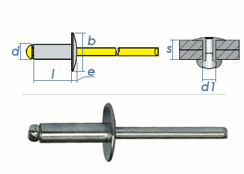 5 x 16mm Blindniete Alu/Stahl m. großem Kopf (10 Stk.)