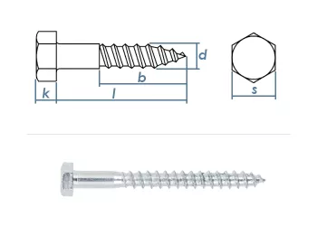 6 x 60mm Sechskant-Holzschrauben DIN571 Stahl verzinkt (10 Stk.)