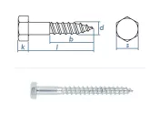 6 x 60mm Sechskant-Holzschrauben DIN571 Stahl verzinkt...