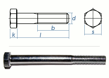 Sechskantschrauben mit Schaft ISO 4014 8.8 Stahl blank Durchmesser M3 bis M5 