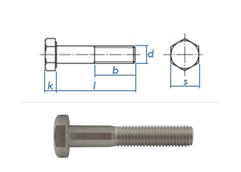 M12 x 50mm Sechskantschrauben DIN931 Teilgewinde Edelstahl A2 (1 Stk.)