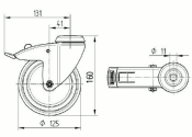 125 x 32mm Lenkrolle Gummi mit Feststeller und Rückenloch (1 Stk.)