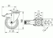 125 x 32mm Lenkrolle Gummi mit Feststeller und...