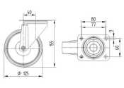 125 x 40mm Lenkrolle Elastikgummi ohne Feststeller mit...