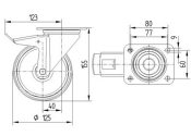 125 x 40mm Lenkrolle Elastikgummi mit Feststeller und Anschraubplatte (1 Stk.)