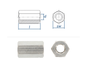 M24 x 72mm Gewindemuffe Sechskant DIN6334 Edelstahl A2...