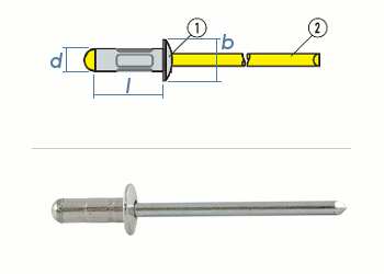 4 x 16mm Mehrbereichsblindniete Alu/Stahl (10 Stk.)