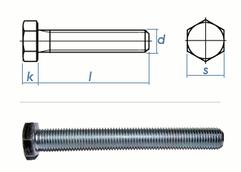 M12 x 20mm Sechskantschrauben DIN933 Vollgewinde Stahl verzinkt FKL8.8 (10 Stk.)