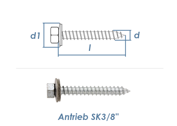 6,5 x 130mm Fassadenschrauben Edelstahl A2 mit EPDM Dichtscheibe (10 Stk.)