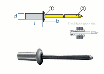 3,2 x 9,5mm Dicht-Becherblindniete Alu/Stahl DIN15973 (10 Stk.)