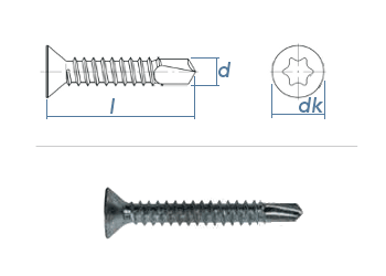 4,8 x 45mm Bohrschrauben Senkkopf TX DIN7504 Stahl verzinkt  (10 Stk.)
