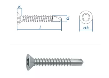 4,8 x 45mm Bohrschrauben Senkkopf TX DIN7504 Stahl verzinkt  (10 Stk.)