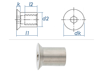 M8 x 16mm Hülsenmutter mit Senkkopf ISK Edelstahl A1, 1,69 €