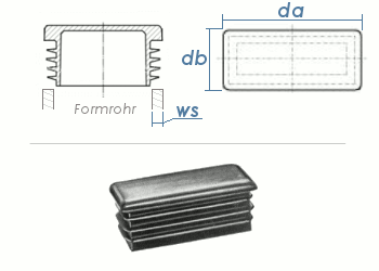 60 x 40mm / WS:3-5mm Lamellenstopfen rechteckig PE schwarz (10 Stk.)