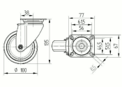 100 x 32mm Lenkrolle Gummi ohne Feststeller mit Anschraubplatte (1 Stk.)