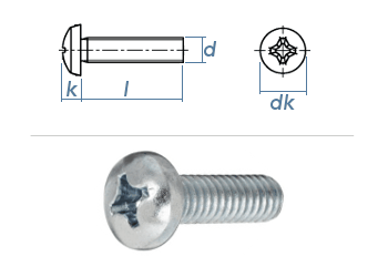 M8 x 10mm Linsenkopfschrauben PH DIN7985 Stahl verzinkt FKL4.8 (10 Stk.)