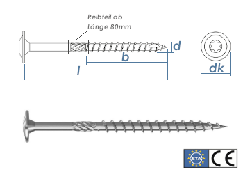 6 x 260mm Holzbauschrauben BMax Tellerkopf TX verzinkt (1 Stk.)