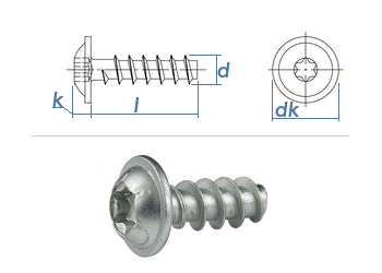3,5 x 12mm Flachrundkopfschraube TX m. Flansch  für Thermoplaste Stahl verzinkt (10 Stk.)