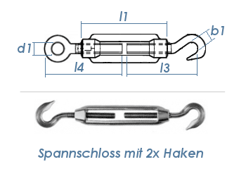 M5 Spannschloss mit 2 Haken Edelstahl A4 (1 Stk.)