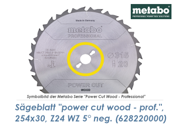 254 x 30mm Metabo Sägeblatt Power Cut Wood Professional Z24 WZ 5° NEG. (1 Stk.)