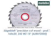 160 x 20mm Metabo Sägeblatt Precision Cut Wood...