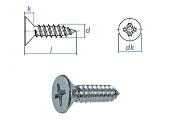 4,8 x 19mm Blechschrauben Senkkopf C-H verzinkt  DIN7982  (100 Stk.)