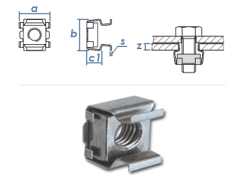 M8 Kastenmuttern KB:1,8-3,2mm Stahl verzinkt (10 Stk.)