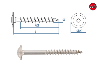 6 x 140mm Holzbauschrauben TX Tellerkopf Edelstahl A4  (1 Stk.)