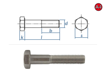 M6 x 50mm Sechskantschrauben DIN931 Teilgewinde Edelstahl A4 (10 Stk.)