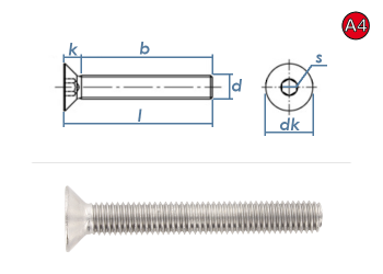 M10 x 45mm Senkschrauben ISO10642 Edelstahl A4 (1 Stk.)