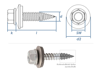 Blechschrauben Edelstahl 4,2 x 16 mm mit EPDM-Dichtscheibe