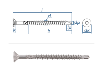 5 x 100mm Holzbauschrauben TX mit Bohrspitze und Schälrippen Edelstahl C1 (10 Stk.)