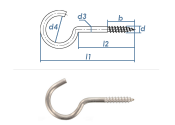 80mm Schraubhaken gebogen Edelstahl A2 mit Holzgewinde (1...