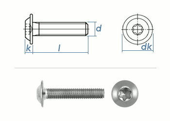 M6 x 30mm Linsenflachkopfschraube m. Flansch TX ISO7380-2 Edelstahl A2 (10 Stk.)