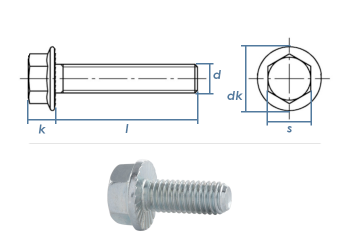 M6 x 16mm Sechskantschrauben mit Flansch und Sperrverz. ähnl. DIN6921 Stahl verzinkt FKL8.8 (10 Stk.)