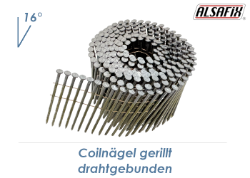 2,7 x 64mm Coilnägel gerillt, 16° drahtgebunden, Stahl verzinkt (1 Rolle zu 300 Stk.)