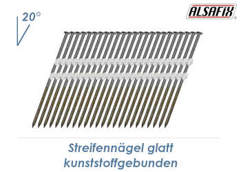 2,8 x 50mm Streifennägel glatt, 20° kunststoffgebunden, Stahl blank (1 Streifen zu 25 Stk.)