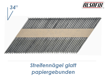 2,8 x 75mm Streifennägel glatt, 34° papiergebunden, Stahl blank (1 Streifen zu 40 Stk.)