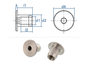 M5 x 9 x 15mm Hülsenmutter mit Flachkopf Edelstahl A1 (1 Stk.)