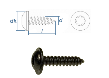 3,9 x 19mm Blechschrauben Linsenkopf mit Bund TX schwarz verzinkt  ~ DIN968-C  (10 Stk.)