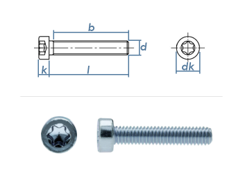 M3 x 12mm Zylinderschrauben TX niedriger Kopf  ISO14580 Stahl verzinkt FKL8.8 (10 Stk.)