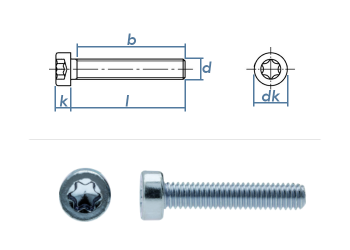 M6 x 40mm Zylinderschrauben TX niedriger Kopf  ISO14580 Stahl verzinkt FKL8.8 (10 Stk.)