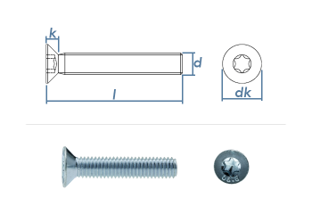 M5 x 20mm Senkschrauben ISO14581 Stahl verzinkt FKL8.8 (10 Stk.)