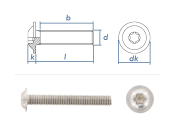 M3 x 16mm Linsenflachkopfschraube m. Flansch TX ISO7380-2...