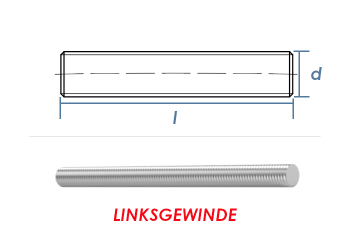 ***RESTPOSTEN*** M20 x 1000mm Gewindestange LINKS DIN975 Edelstahl A2 (1 Stk.)