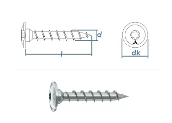8 x 60mm Konstruktionsschrauben TX mit Tellerkopf verzinkt (1 Stk.)