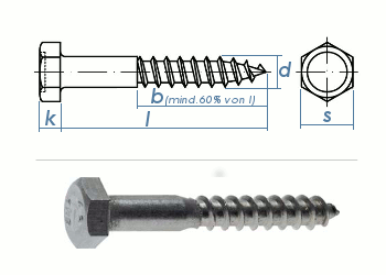 8 x 150mm Sechskant-Holzschrauben DIN 571  Edelstahl A2 (1 Stk.)